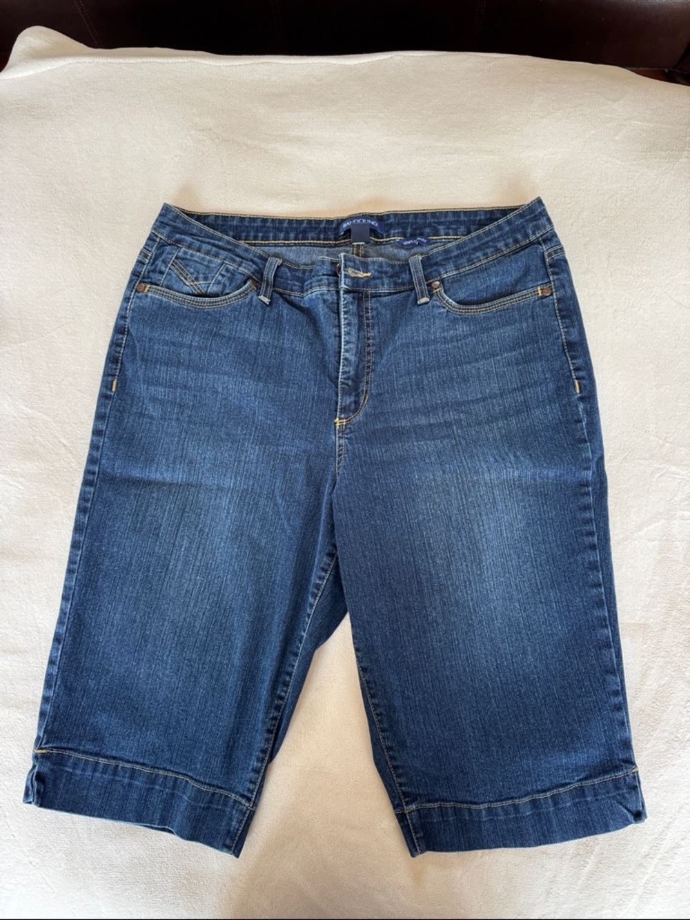 Bandolino Dark Blue Denim Cropped Bermuda Shorts